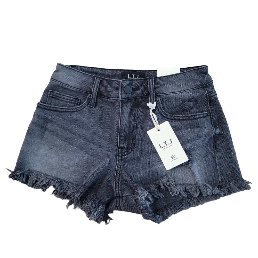 NWT L.T.J letter‎ to Juliet Washed Black Denim Shorts Size XS